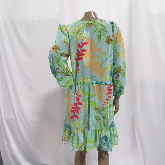 NEW PATBO X RESOLVE Tropicalia Short Kimono Swim Cover-up Island Blue Size L - Picture 3 of 14